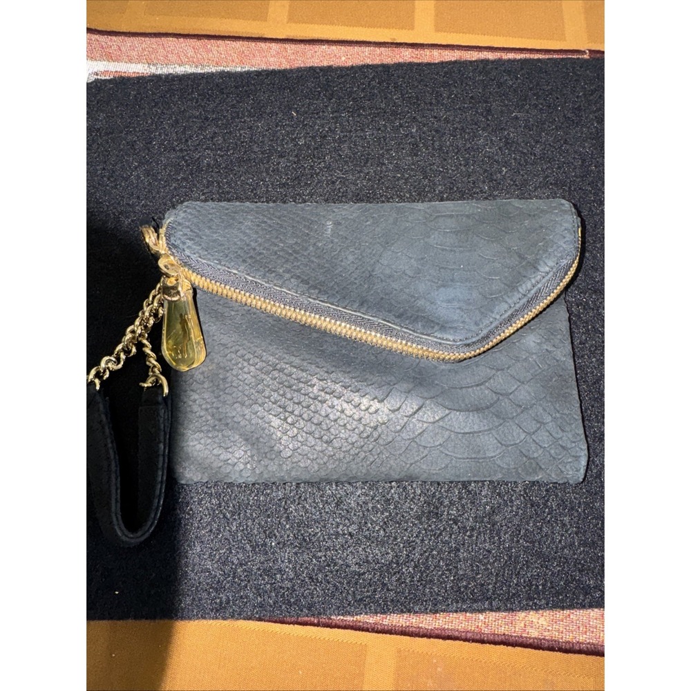 HENRI BENDEL Asymmetric Clutch Magnetic Wristlet Bag Snake Skin Embossed Leather